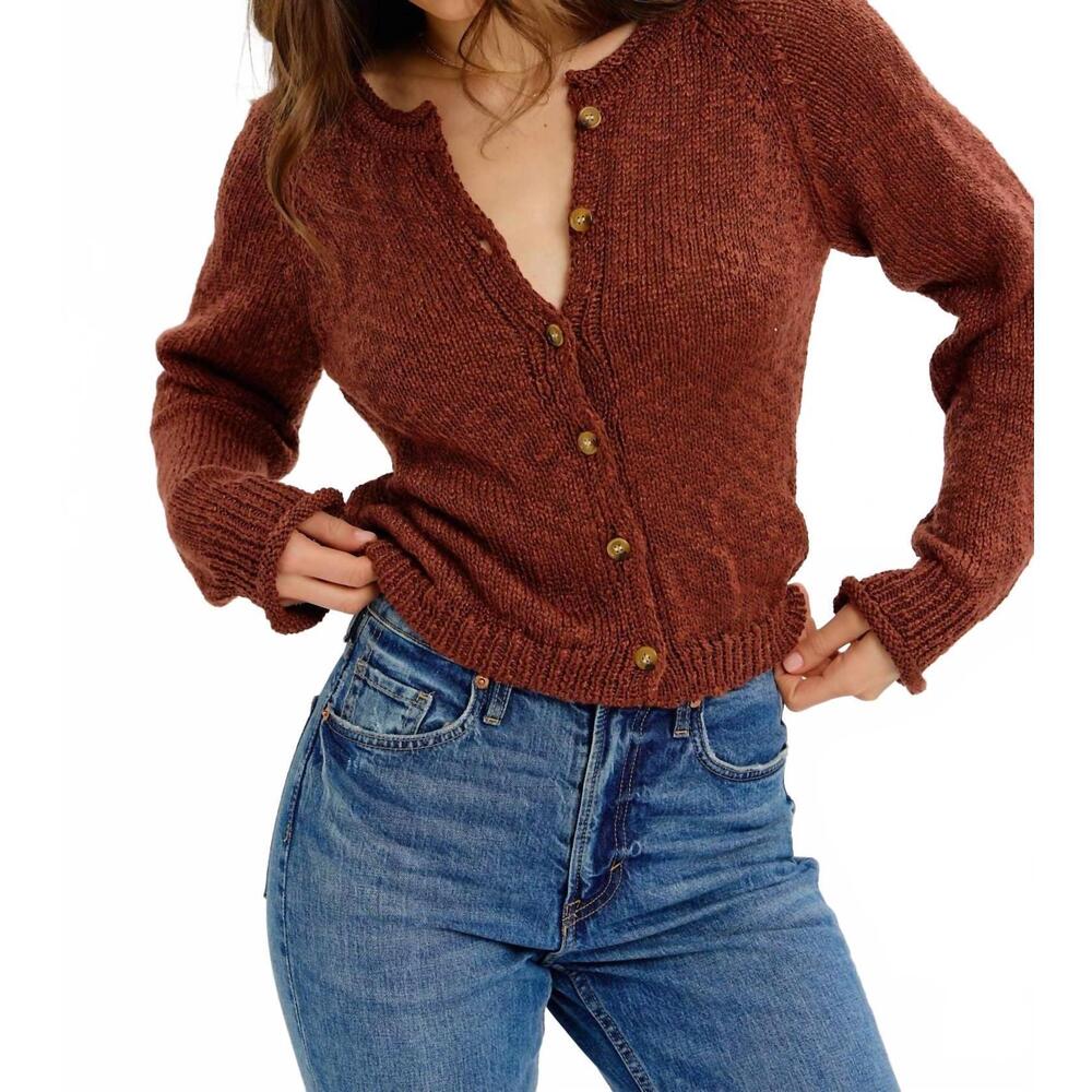 NEW IDEM DITTO slightly souchy textured button-down cardigan in cognac